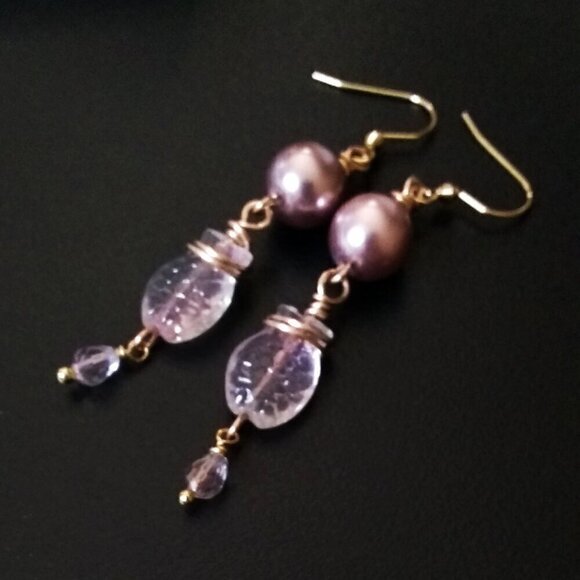 Pale Pink Sea Goddess Earrings ~ Crystals, Fish & Pearls! Sensual Femininity - Picture 5 of 9